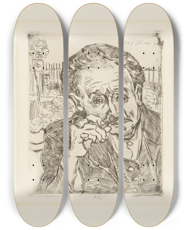 Triptych art skateboard deck of Vincent Van Gogh Portrait Of Dr Gachet_1 by Vincent van Gogh (1853-1890)