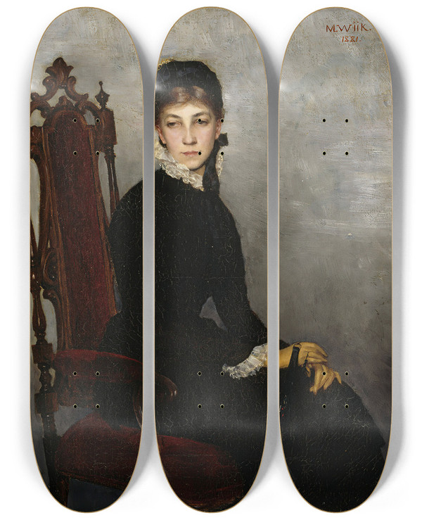 Triptych art skateboard deck of Maria Wiik Portrait Of Hilda Wiik by Maria Wiik (1853-1928)