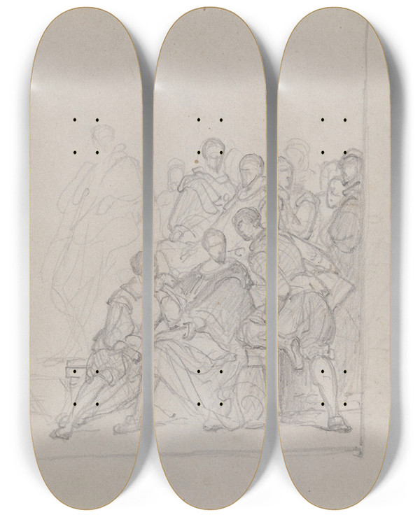 Triptych art skateboard deck of Nicaise De Keyser The Group Of Artists by Nicaise De Keyser (1813-1887)