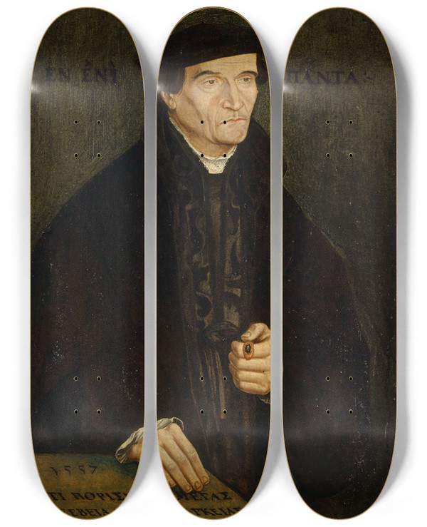 Triptych art skateboard deck of Jacob Clauser Portrait Of Bonifacius Amerbach by Jacob Clauser (1520-1578)
