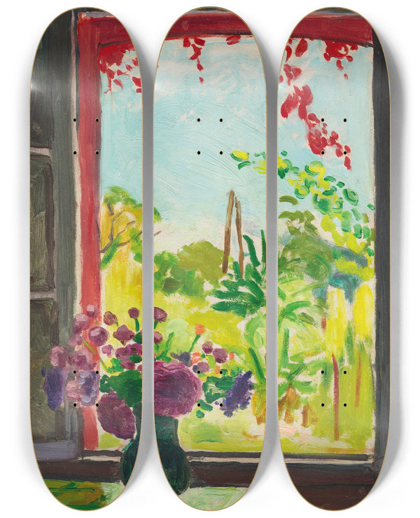 Triptych art skateboard deck of Albert Marquet Bouquet Sur Une Table Devant La Fentre Mricourt by Albert Marquet (1875-1947)