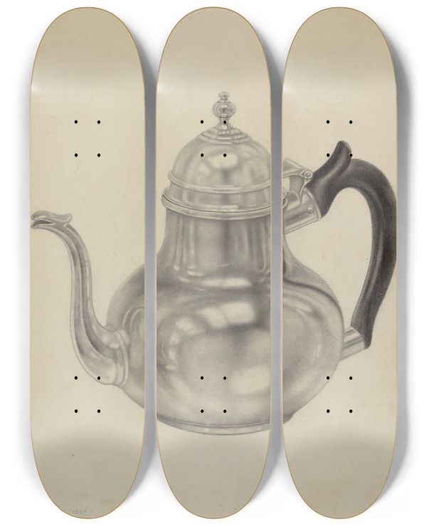 Triptych art skateboard deck of Dorothy Dwin Silver Teapot_1 by Dorothy Dwin