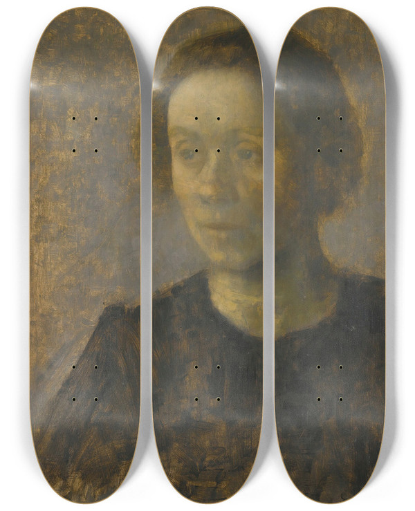 Triptych art skateboard deck of Vilhelm Hammershi Ida by Vilhelm Hammershoi (1864-1916)