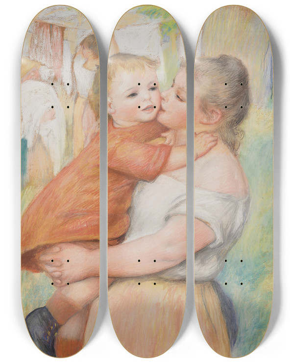 Triptych art skateboard deck of Pierreauguste Renoir Laundress And Her Child Aline And Pierre by Pierre-Auguste Renoir (1841-1919)