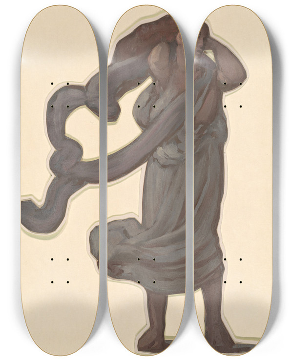 Triptych art skateboard deck of Elihu Vedder Study For Greek Girls Bathing V by Elihu Vedder (1836-1923)