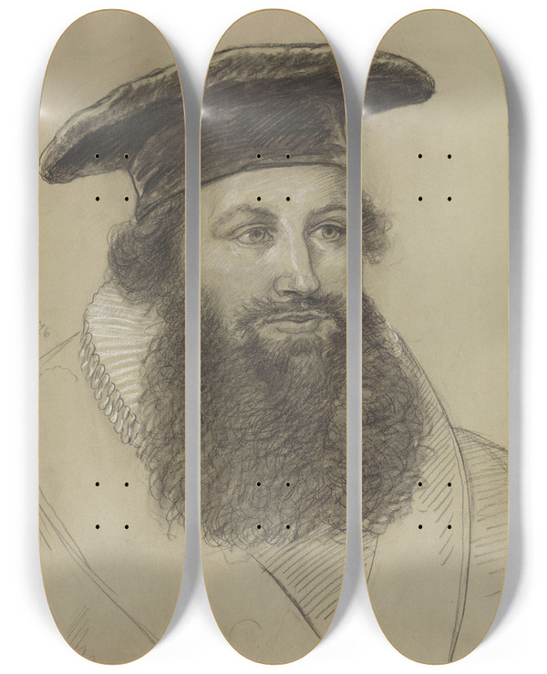 Triptych art skateboard deck of Adolph Tidemand Niels Simonsen Glostrup by Adolph Tidemand (1814-1876)