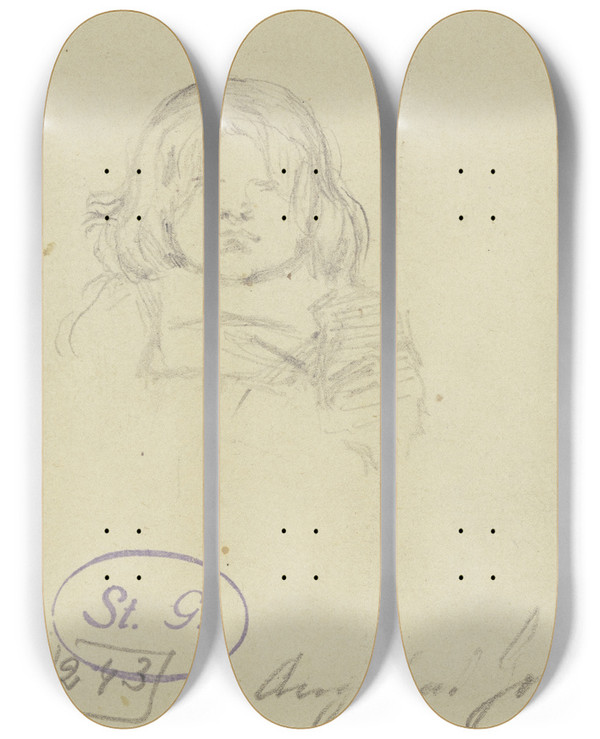 Triptych art skateboard deck of Angilbert Gbel Childs Bust From The Front by Angilbert Gobel (1821-1882)