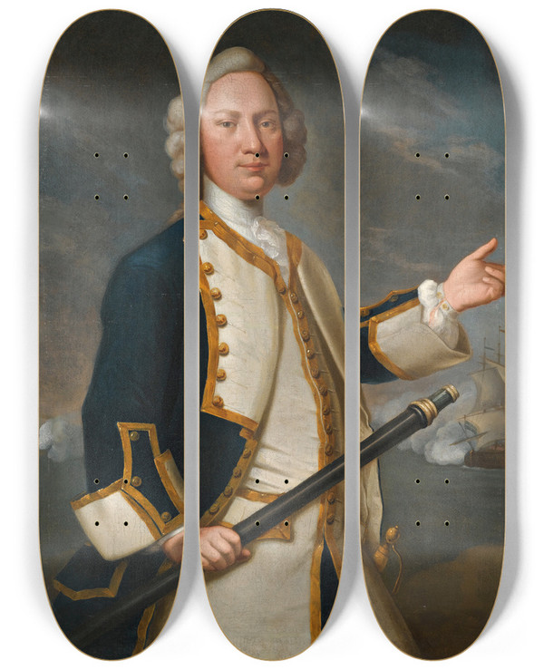 Triptych art skateboard deck of John Vandiest Portrait Of Captain Forrest Rn by John Vandiest (1680-1757)