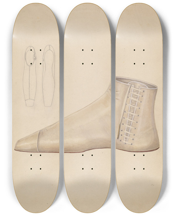 Triptych art skateboard deck of Bessie Forman Shoe by Bessie Forman