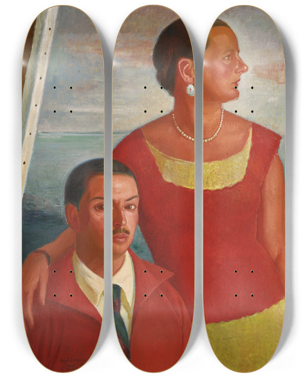 Triptych art skateboard deck of Ngel Zrraga Autorretrato Conjeannette by ngel Zrraga (1886-1946)