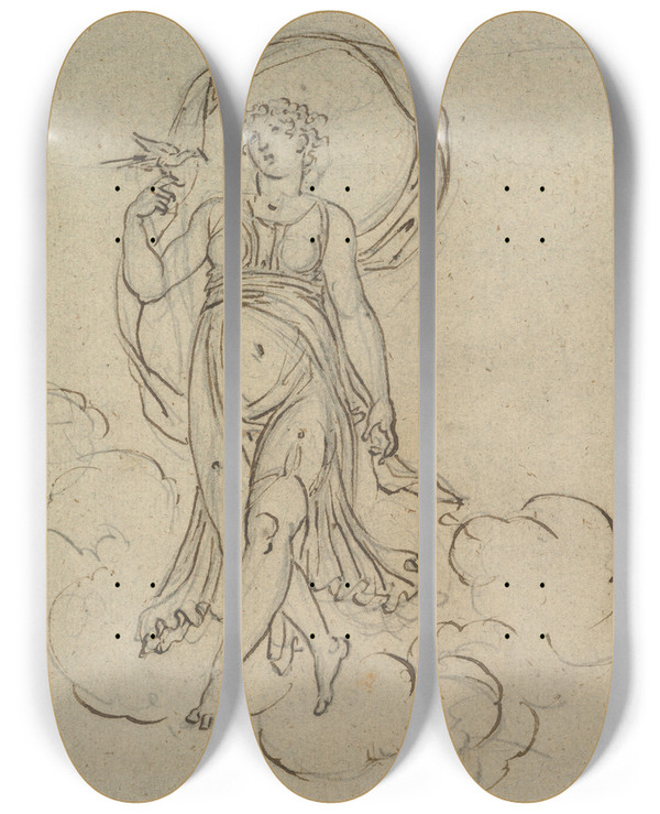 Triptych art skateboard deck of Nicolai Abildgaard Venus With A Dove by Nicolai Abildgaard (1743-1809)