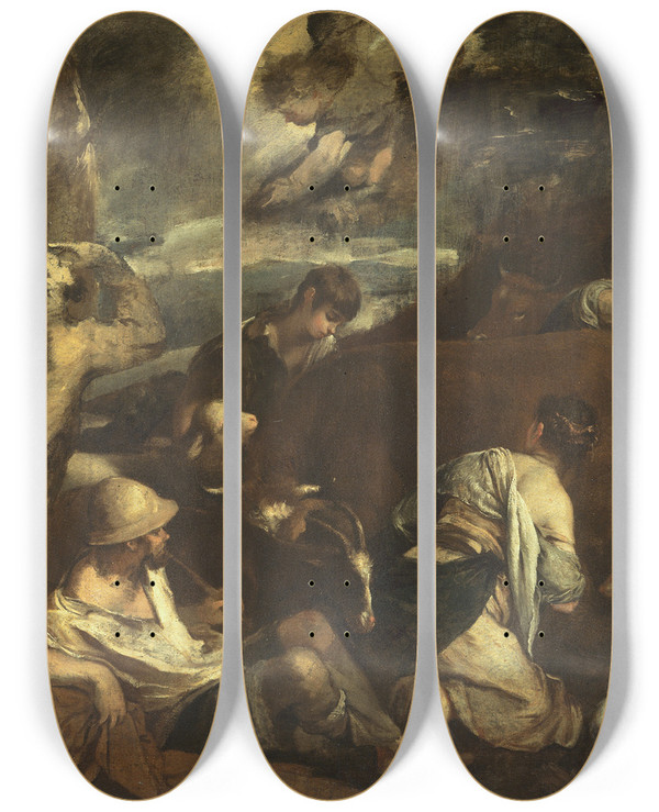 Triptych art skateboard deck of After Jacobo Bassano Annunciation To The Shepherds by After Jacobo Bassano (1510-1592)