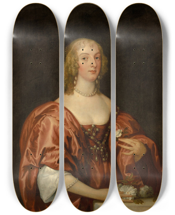Triptych art skateboard deck of Follower Of Anthony Van Dyck Portrait Of Anna Sophia Countess Of Carnarvon C1610C1695 by Follower Of Anthony Van Dyck (1599-1641)