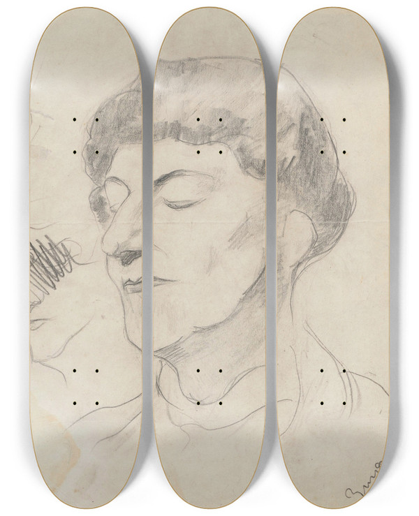 Triptych art skateboard deck of Zygmunt Waliszewski Portrait Of The Artists Mother Michalina Waliszewska_2 by Zygmunt Waliszewski (1897-1936)
