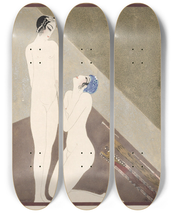 Triptych art skateboard deck of Francoislouis Schmied Histoire De La Princesse Boudour Pl13 by Francois Louis Schmied (1873-1941)