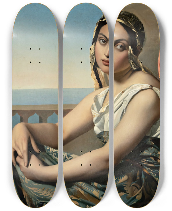 Triptych art skateboard deck of Henri Lehmann Young Female by Henri Lehmann (1814-1882)