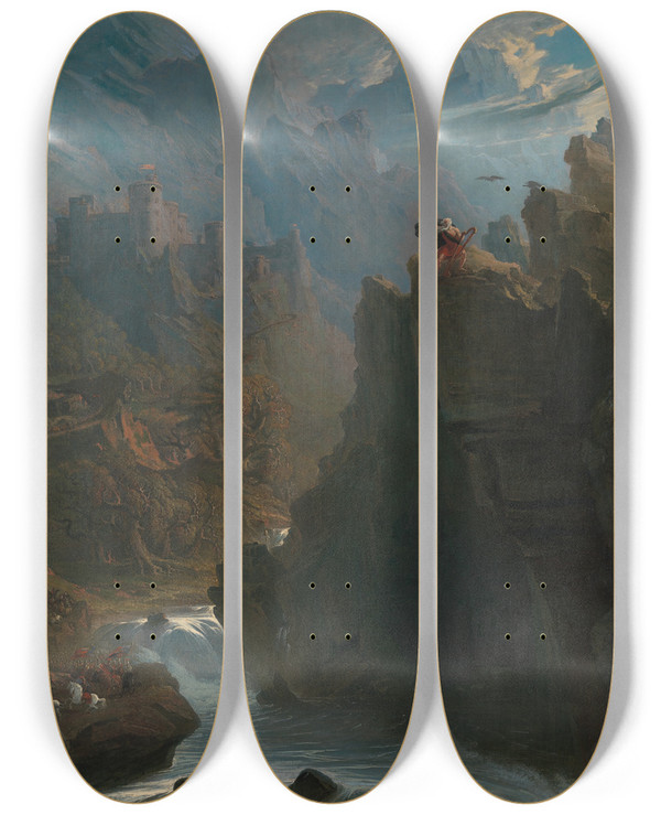 Triptych art skateboard deck of John Martin The Bard by John Martin (1789-1854)