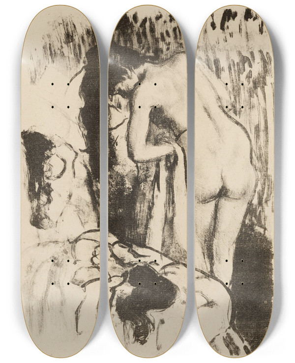 Triptych art skateboard deck of Edgar Degas Femme Nue Debout Sa Toilette by Edgar Degas (1834-1917)