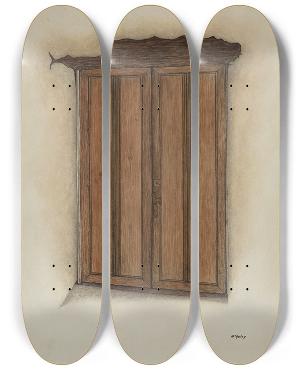 Triptych art skateboard deck of William Mcauley Chapel Doors by William Mcauley