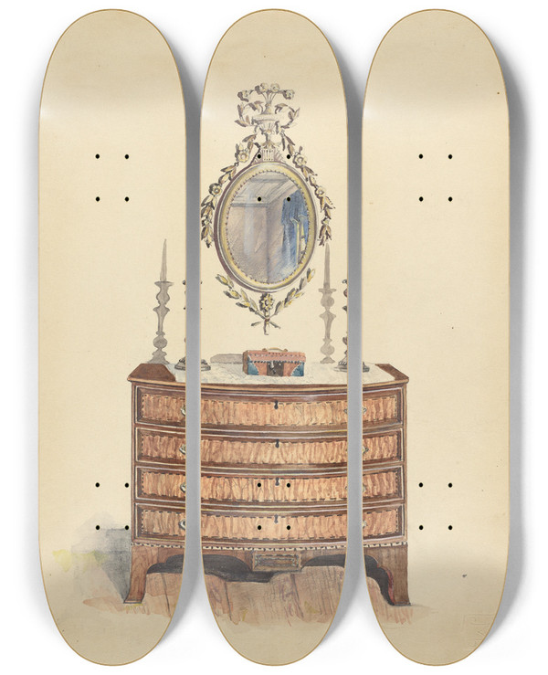Triptych art skateboard deck of Louis Annino Chest Of Drawers by Louis Annino
