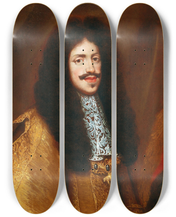 Triptych art skateboard deck of Benjamin Von Block Portrait Of Emperor Leopold I As A Young Man Wearing The Order Of The Golden Fleece by Benjamin Von Block (1631-1690)