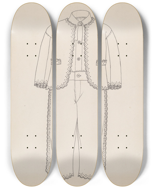Triptych art skateboard deck of Henry De Wolfe Boys Suit_1 by Henry De Wolfe