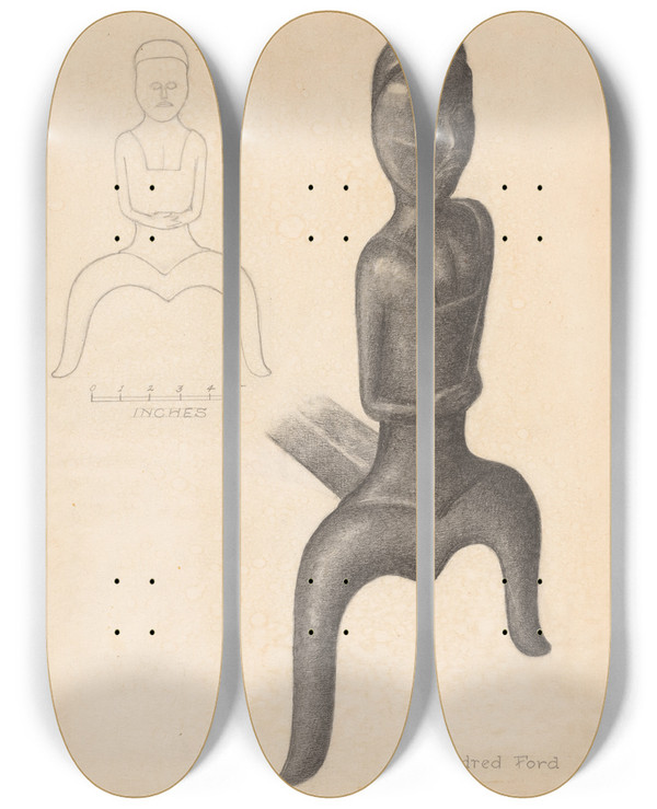 Triptych art skateboard deck of Mildred Ford Andiron One Of Pair_2 by Mildred Ford (20-)