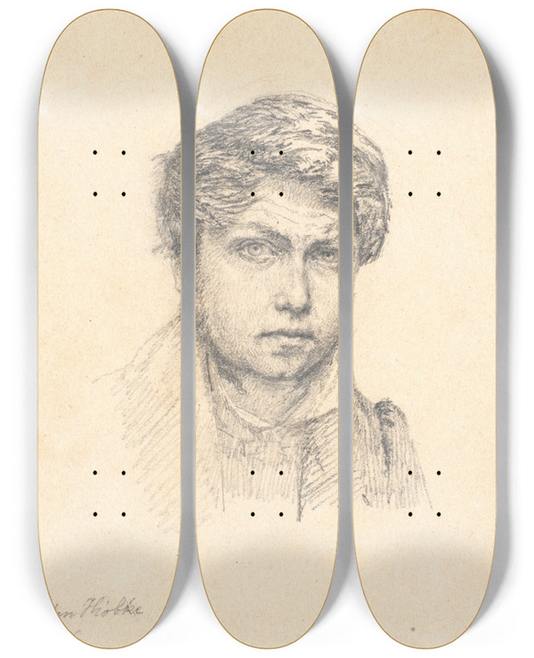 Triptych art skateboard deck of Christen Kbke Kunstnerens Selvportrt_2 by Christen Kobke (1810-1848)