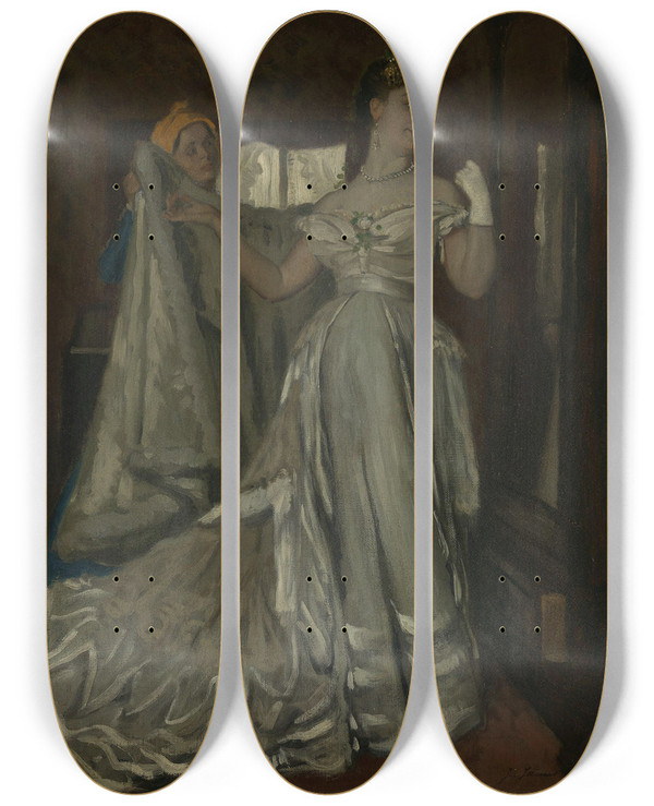 Triptych art skateboard deck of James Tissot Lady And Chambermaid by James Tissot (1836-1902)