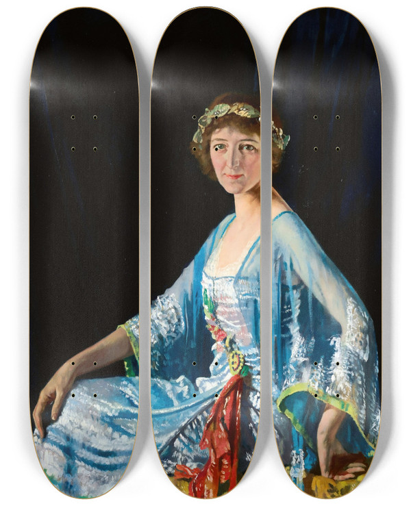Triptych art skateboard deck of William Orpen Portrait Of Mrs Georgiana Alice Drum by William Orpen (1878-1931)