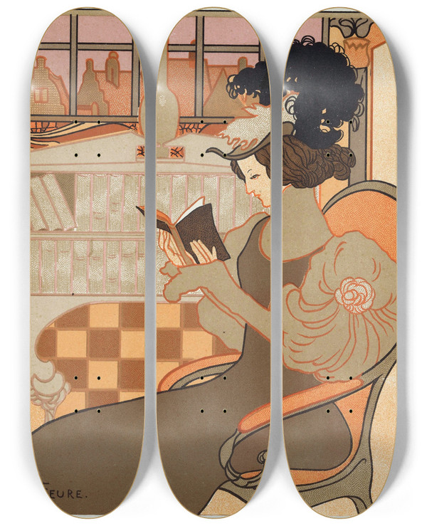 Triptych art skateboard deck of Georges De Feure Nieuwjaarswens Van Octave Uzanne Voor Het Jaar 1897 by Georges de Feure (1868-1943)