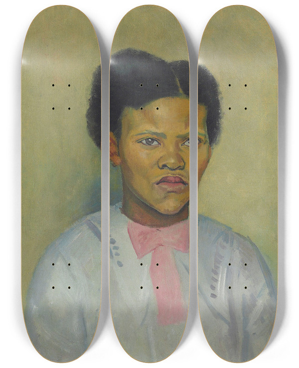 Triptych art skateboard deck of Isaac Rosenberg The African Girl by Isaac Rosenberg (1890-1918)