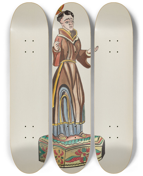 Triptych art skateboard deck of American 20Th Century Plate 37 Saint Anthony From Portfolio Spanish Colonial Designs Of New Mexico_1 by American 20Th Century