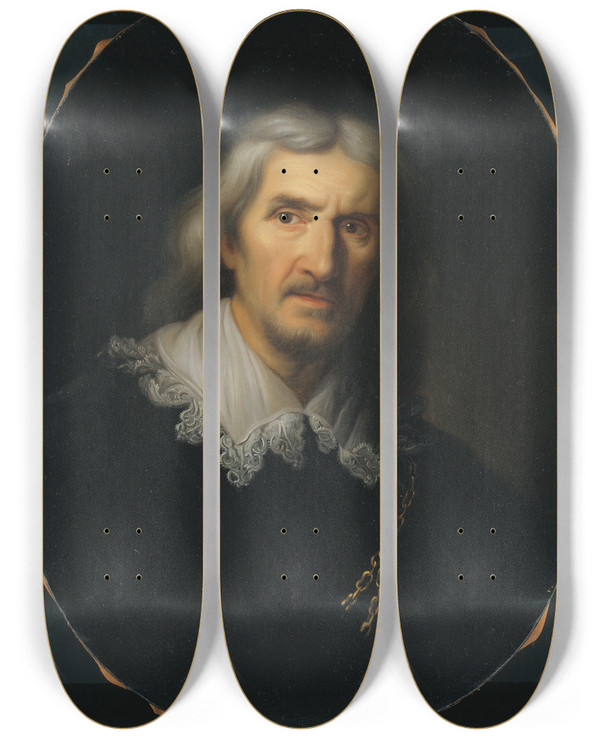 Triptych art skateboard deck of Samuel Hoffmann Portrait Of A Man by Samuel Hoffmann (1591-1648)