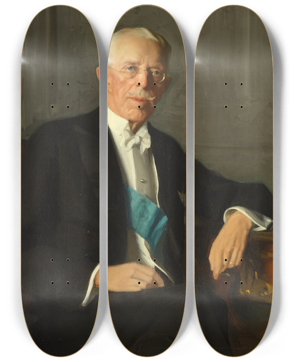 Triptych art skateboard deck of Bernhard Sterman King Gustaf V_2 by Bernhard Osterman (1870-1938)