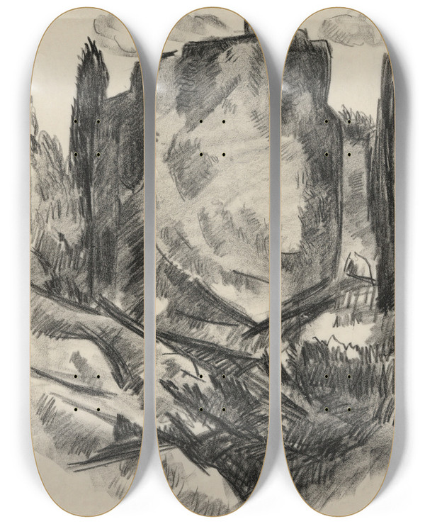 Triptych art skateboard deck of Marsden Hartley Landscape by Marsden Hartley (1877-1943)