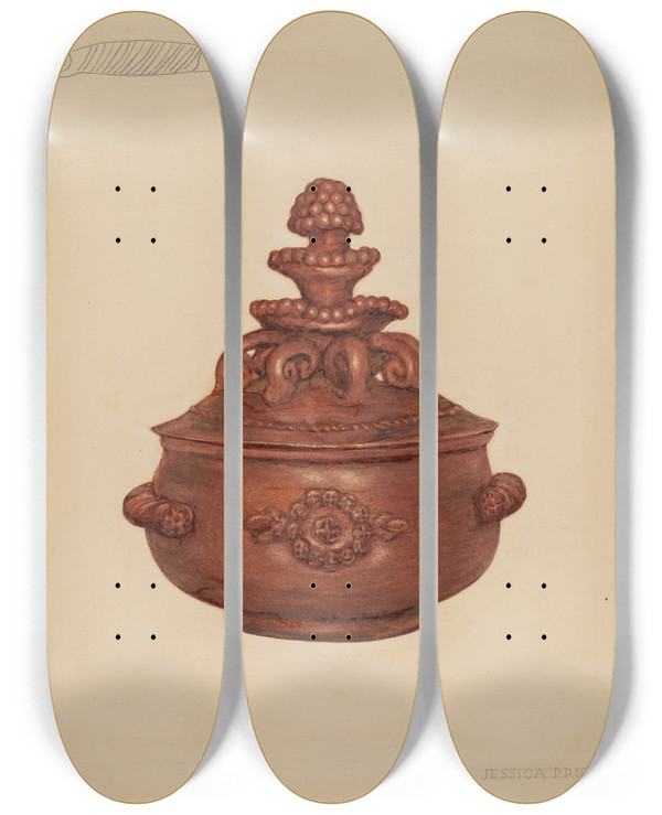 Triptych art skateboard deck of Jessica Price Covered Bowl by Jessica Price