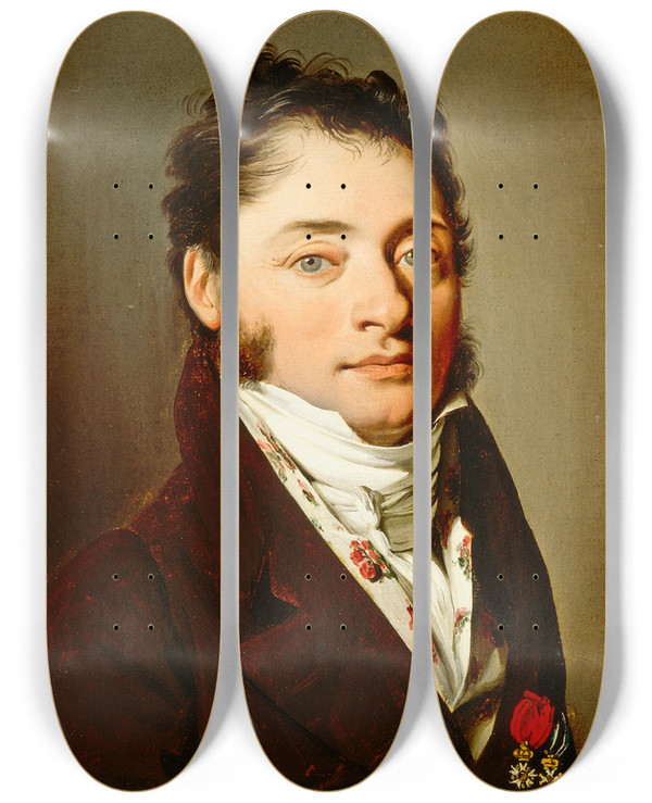 Triptych art skateboard deck of Louis Lopold Boilly Portrait Of A Gentleman by Louis Leopold Boilly (1761-1845)
