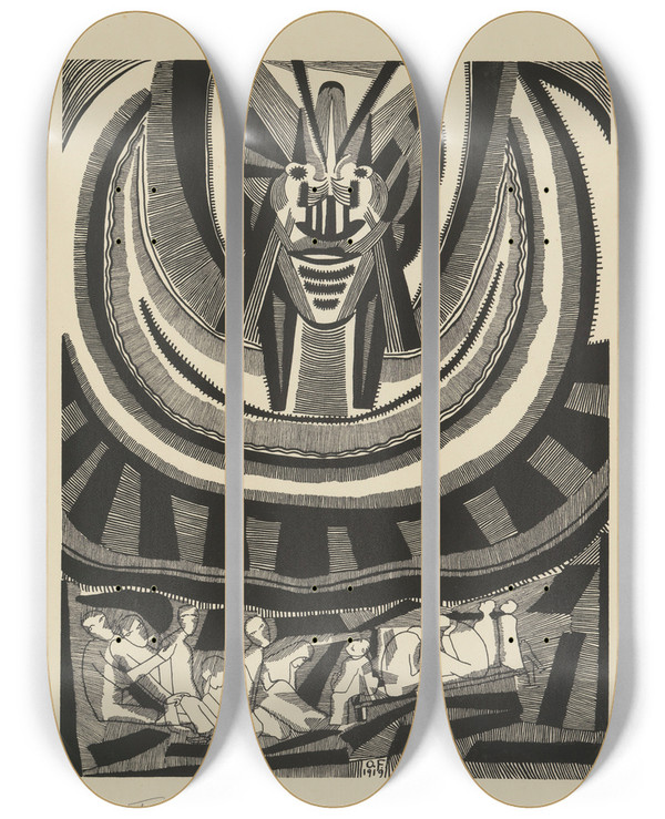 Triptych art skateboard deck of Otto Freundlich Die Zeichen_2 by Otto Freundlich (1878-1943)