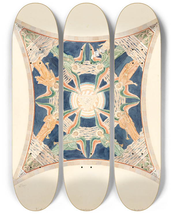 Triptych art skateboard deck of Joakim Skovgaard Udkast Til Freskerne I Viborg Domkirke Korhvlvingen by Joakim Skovgaard (1856-1933)