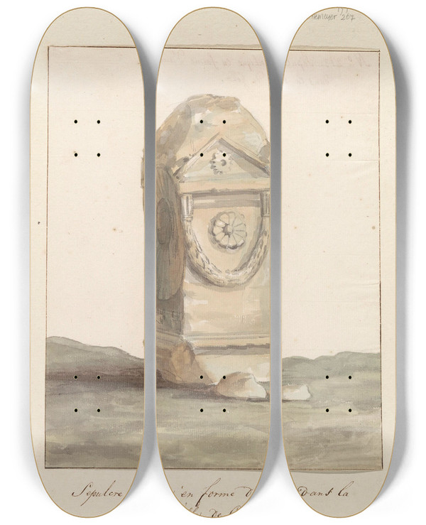 Triptych art skateboard deck of Abrahamlouisrodolphe Ducros Grafmonument In Vorm Van Klassiek Altaar In Stad Gozo by Abraham-Louis-Rodolphe Ducros (1748-1810)