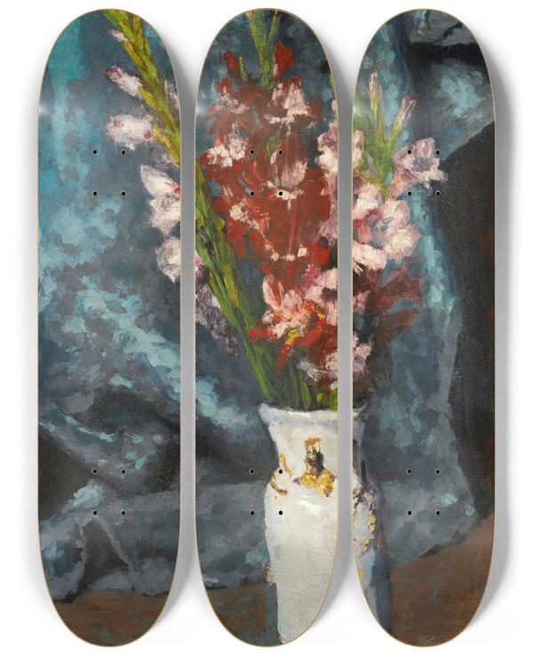 Triptych art skateboard deck of Carl Schuch Gladioli by Carl Schuch (1846-1903)