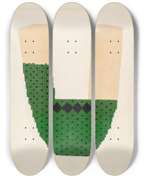 Triptych art skateboard deck of Ruth M Barnes Slipper by Ruth M Barnes