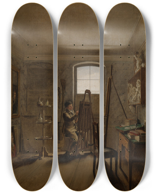 Triptych art skateboard deck of Georg Friedrich Kersting Der Maler Gerhard Von Kgelgen In Seinem Atelier by Georg Friedrich Kersting (1785-1847)