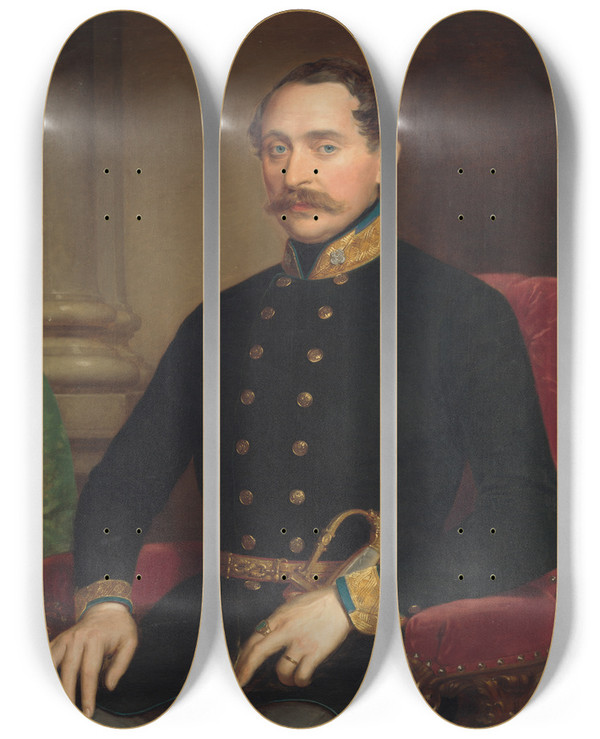 Triptych art skateboard deck of Mikls Barabs Portrait Of An Officer Mikls Barabs by Miklos Barabas (1810-1898)