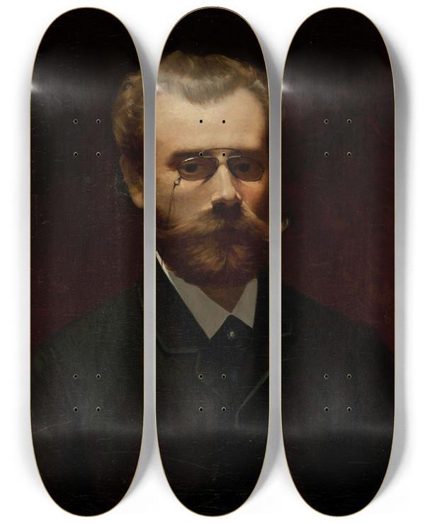 Triptych art skateboard deck of Kazimierz Mirecki Portrait Of Walerz Brochocki Painter by Kazimierz Mirecki (1830-1911)