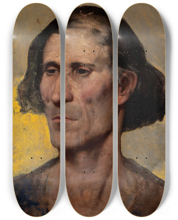 Triptych art skateboard deck of Harold Gilman Portrait Of A Man_1 by Harold Gilman (1876-1919)
