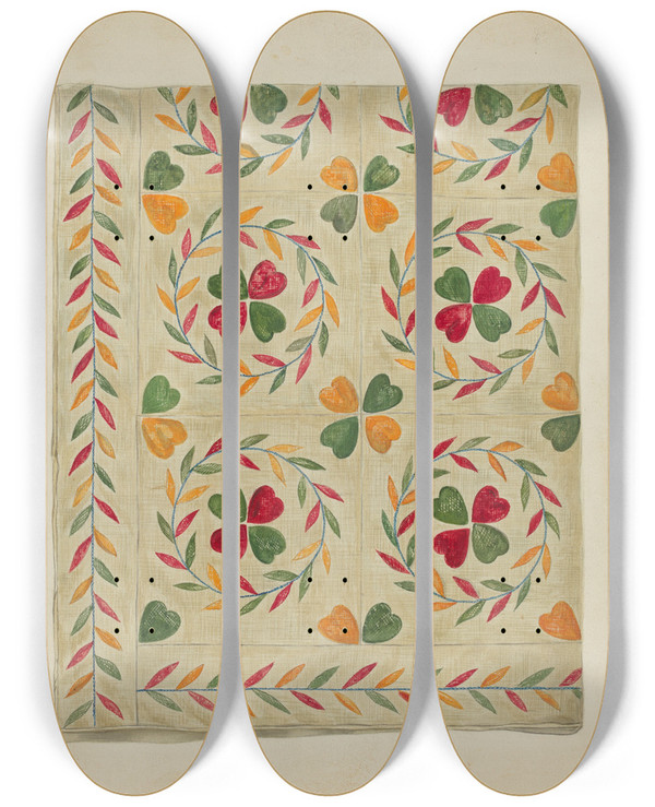 Triptych art skateboard deck of Mary Berner Bedspread_5 by Mary Berner
