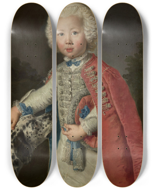 Triptych art skateboard deck of Antoine Pesne Portrait Of A Boy by Antoine Pesne (1683-1757)