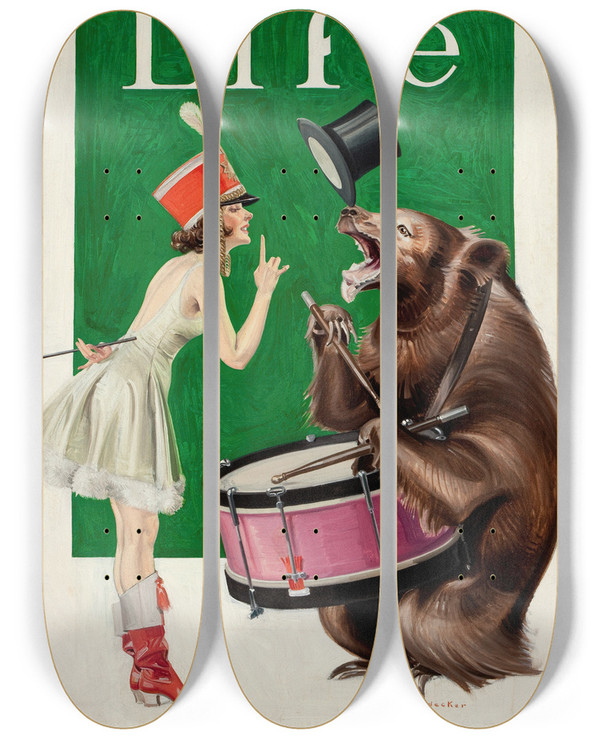 Triptych art skateboard deck of Frank Xavier Leyendecker The Balance Of Power by Frank Xavier Leyendecker (1876-1924)
